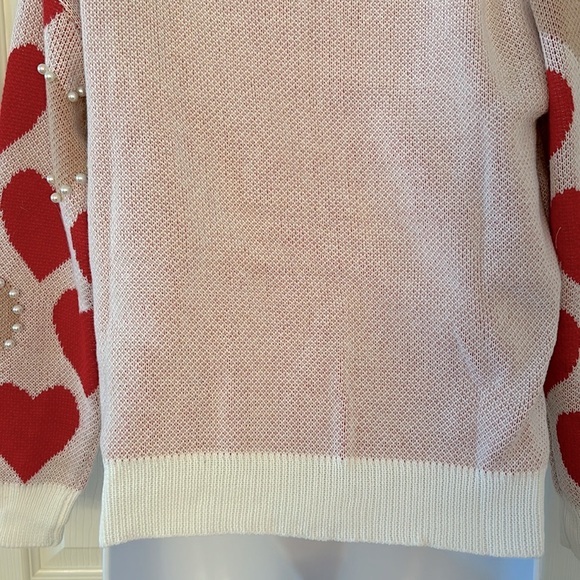 Red + Cream Pearl Heart Knit Sweater - Picture 14 of 16
